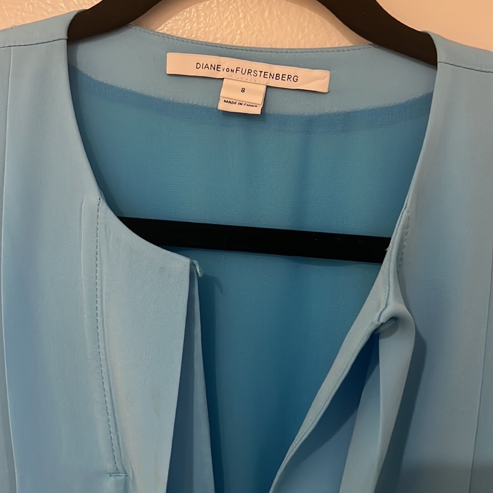 DVF turquoise silk drop waist dress size 8